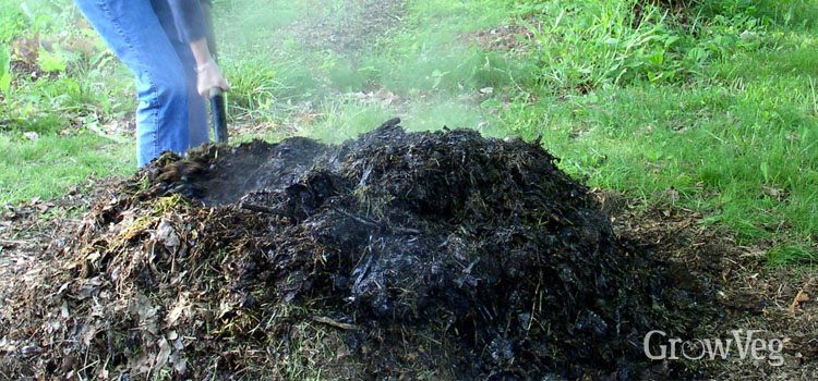Turning a hot compost pile