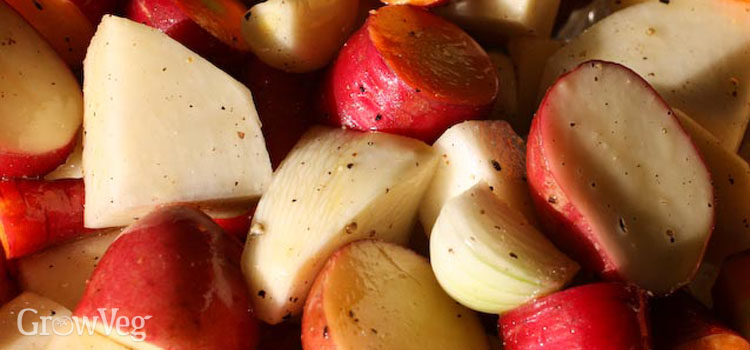 Root vegetables and garlic for roasting