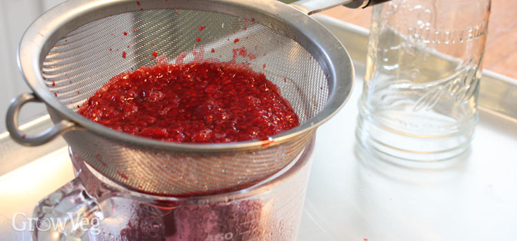 Sieving raspberries to make juice