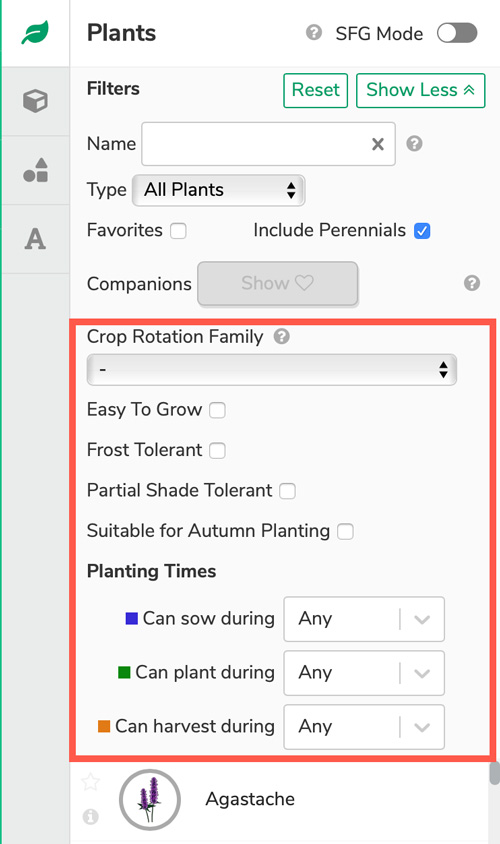 Open the filter to narrow the range of plants